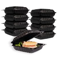 MULMEHË MFPP Plastic Hinged Take Out Containers, 9x9x3", Vented 1-Compartment, Black, 200/CS